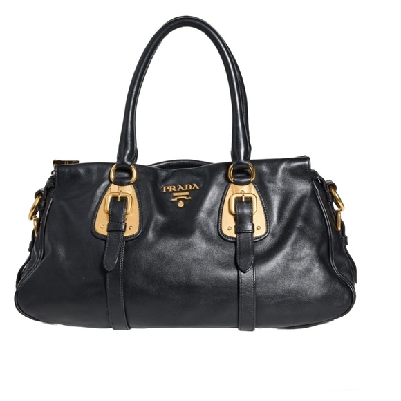 SOLD!!PRADA Black Calfskin Bauletto Handbag Medium Black with Lock, COA Dustbag - Picture 5 of 17